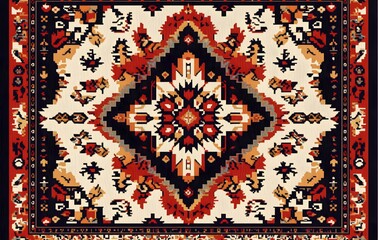 Wall Mural - 11. **Full-size seamless tribal rug pattern with repeating symmetrical designs**