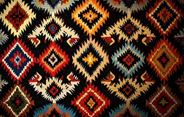 Wall Mural - 13. **Full-size seamless kilim rug pattern with angular geometric motifs**