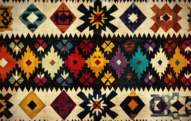 Wall Mural - 13. **Full-size seamless kilim rug pattern with angular geometric motifs**