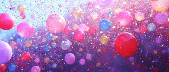 Colorful Balloons Floating in a Shower of Glitter