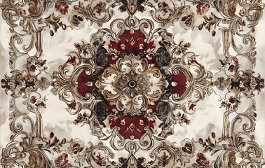 Wall Mural - 14. **Full-size seamless baroque-inspired rug design with opulent details and rich colors**