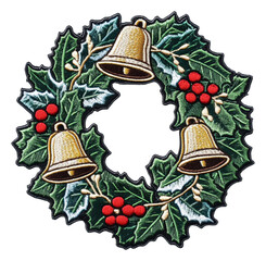 Wall Mural - holiday wreath decorated with bells and berries, cut out - stock png.