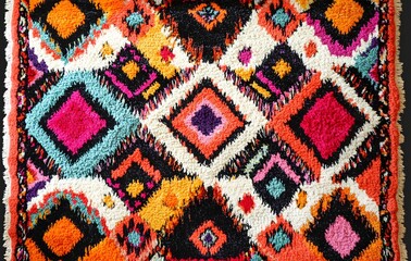 Wall Mural - 2. **Full-size seamless Moroccan rug pattern featuring bold geometric shapes and vibrant colors**