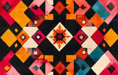 Wall Mural - 2. **Full-size seamless Moroccan rug pattern featuring bold geometric shapes and vibrant colors**