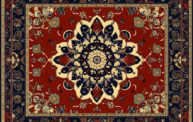 Wall Mural - 5. **Full-size seamless Oriental rug pattern with elegant medallions and detailed borders**