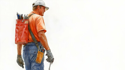 Poster - A construction worker stands with tools, ready for work.