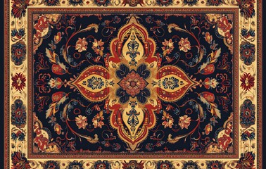 Wall Mural - 7. **Full-size seamless Indian rug pattern with intricate paisley and floral elements**