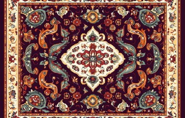 Wall Mural - 7. **Full-size seamless Indian rug pattern with intricate paisley and floral elements**