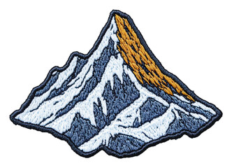 embroidered mountain patch with detailed design, cut out - stock png.
