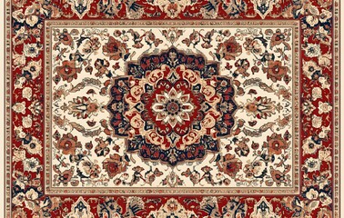 Wall Mural - 1. **Full-size seamless Persian rug pattern with intricate floral and geometric designs**