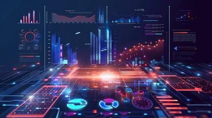 Digital data visualization with statistical graph charts for performance metrics business analysis Concept.