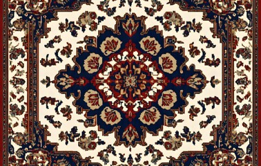 Wall Mural - 1. **Full-size seamless Persian rug pattern with intricate floral and geometric designs**