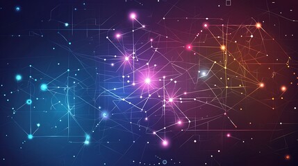 Wall Mural - abstract representation of digital network with connected nodes lines shining for communication tech