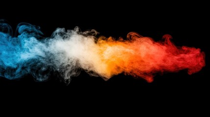 Wall Mural - Vibrant swirls of blue, white, orange, and red smoke intertwine beautifully against a black backdrop, showcasing an artistic effect