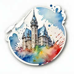 watercolor style city drawing sticker, on the white background