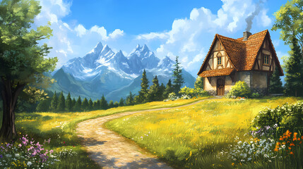 Wall Mural - landscape with a house