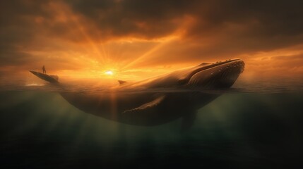 An illustration of the Jonah's Salvation in the Whale's Belly. Concept Faith and Redemption