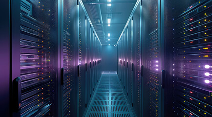 Leinwandbilder - A virtual private server in a cloud provider data center, providing isolated resources, its status lights glowing softly in a controlled, cool environment. Generative AI.