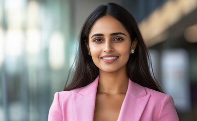 Wall Mural - young indian business woman wearing pink suit