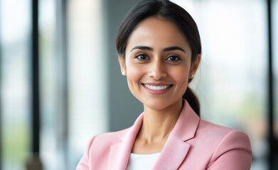 Wall Mural - young indian business woman wearing pink suit