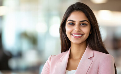 Wall Mural - young indian business woman wearing pink suit