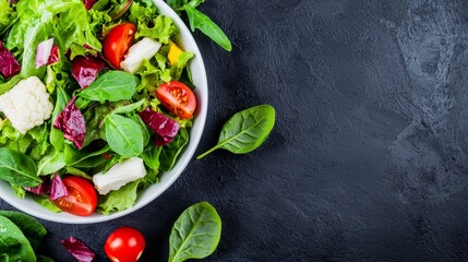 delicious green salad with tomatoes, spinach, and cauliflower for brain health and wellness