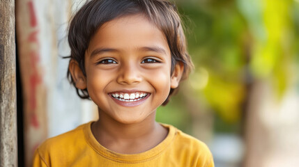 Wall Mural - close up of indian little boy smiling