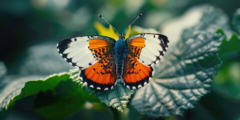 Butterfly with orange tips perched on foliage