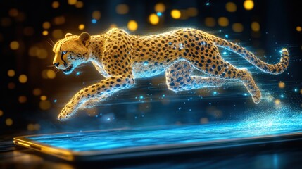 Poster - Cheetah Running Through Digital Space abstract  background