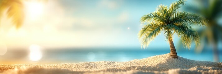 Wall Mural - Palm Tree on the Beach at Sunset.