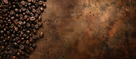 Wall Mural - Black coffee beans on a vintage background. Copy space image. Place for adding text and design