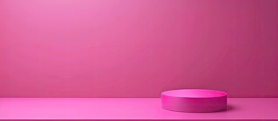 Canvas Print - Monochrome platform set against a vibrant pink backdrop Trendy podium with a geometric design for showcasing products Minimalist aesthetic Vertical image. Copy space image