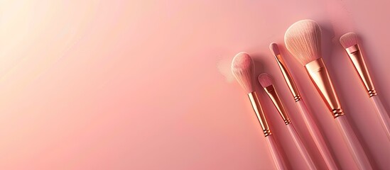 Women s makeup tools in a peach soft color for stylish urban women cosmetic copyspace background