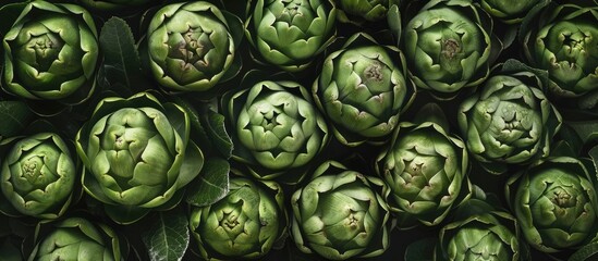 Poster - Fresh green artichokes Viewed from above Copy space