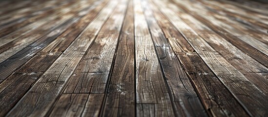 Poster - Grunge plank wood floor texture background from a perspective view for displaying or showcasing a product mock up template for your design. Copy space image. Place for adding text and design