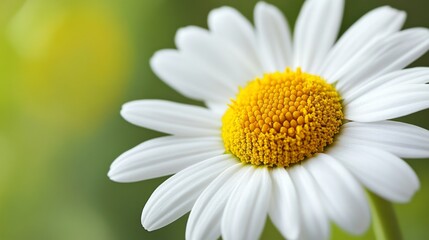 Poster - A macro view of a daisy with crisp white petals and a bright yellow center, capturing the simplicity and beauty of this classic flower.