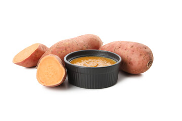 Poster - PNG, Sweet potato and mashed potatoes in bowl, isolated on white background