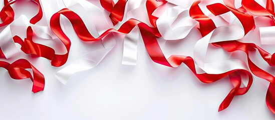 Wall Mural - Colorful red and white ribbons separated against a white background. Copy space image. Place for adding text and design
