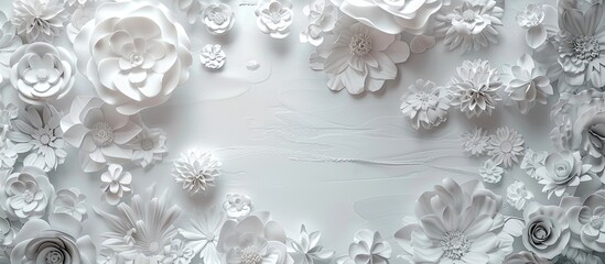 Poster - white floral backdrop. Copy space image. Place for adding text and design