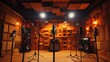 © Plaifah - A modern recording studio with multiple microphones arranged on stands, soundproof walls, and recording equipment, showcasing a professional music environment