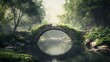 © Wish Craft Arts - A stone arch bridge overgrown with ivy spanning a tranquil stream in a misty forest.