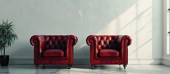 Wall Mural - armchairs featuring a red leather seat. Copy space image. Place for adding text and design