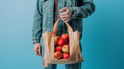 A man s hand firmly holding a bag of groceries filled with fresh produce and daily essentials.