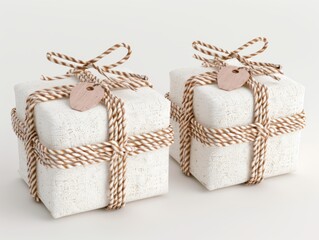 Wall Mural - Two beautifully wrapped gift boxes with rustic twine and tags, perfect for any celebration or holiday.