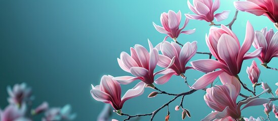 Wall Mural - Background featuring magnolia flowers. Copy space image. Place for adding text and design