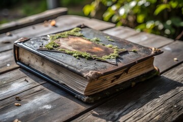 Worn-out Spellbook on a Dusty Table