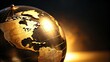 © A.Rod - Close-up of globe map illuminated by light against black-and-gold backdrop