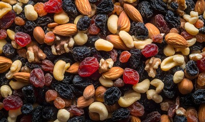 Wall Mural - Pile of different nuts mix with dried fruit background , Generative AI