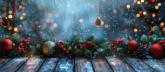 Poster - Christmas backdrop featuring holiday decorations. Copy space image. Place for adding text and design