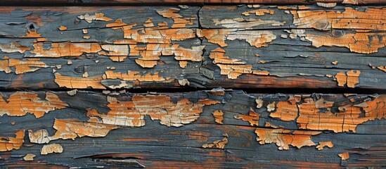 Wall Mural - Close up of aged wooden boards with flaking paint Textured surface Background. Copy space image. Place for adding text and design